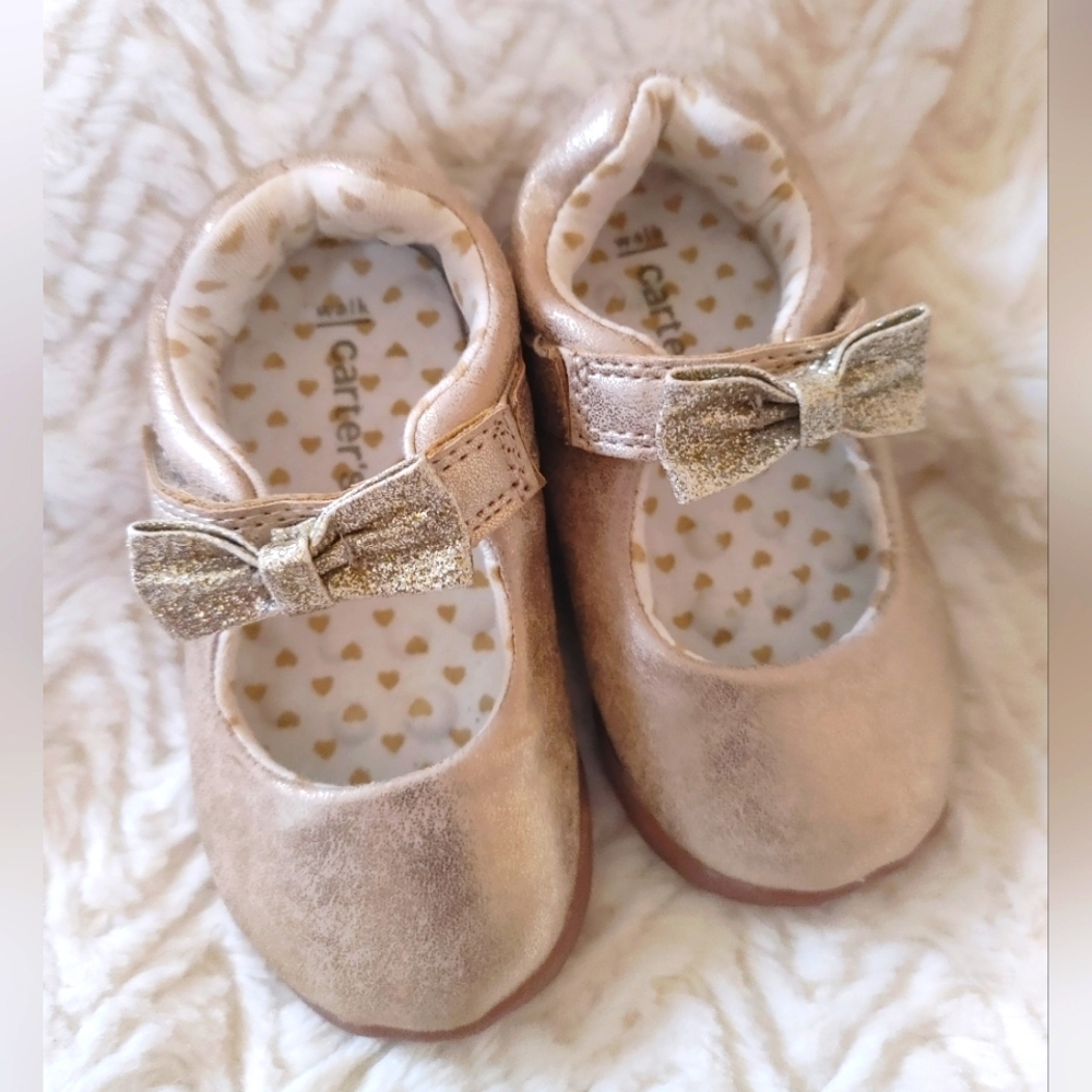 Carter's Every Step  Gold Glitter  Velcro Bow Crib Shoes